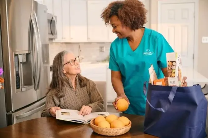 Griswold Home Care Franchise Caregiver with Groceries